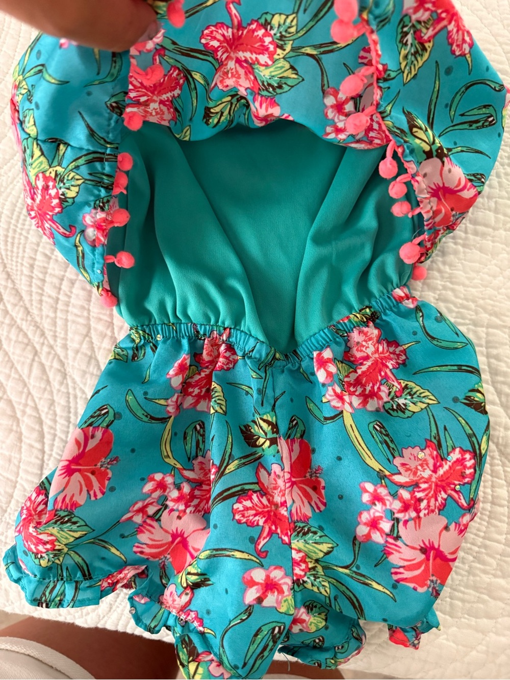 Little Lass Turquoise Floral Pom Pom Romper Sz 24M - Picture 5 of 5